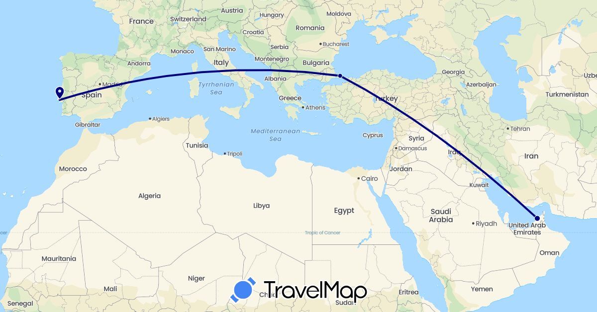 TravelMap itinerary: driving in United Arab Emirates, Portugal, Turkey (Asia, Europe)